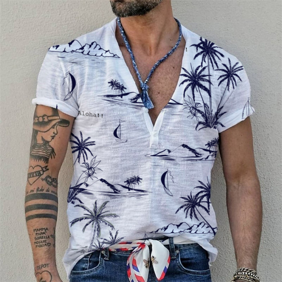 

Men's Summer Coco Print Beach Vacation Short Sleeve Shirt