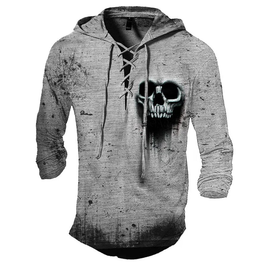 

Male Knight Skull Distressed Hooded T-Shirt