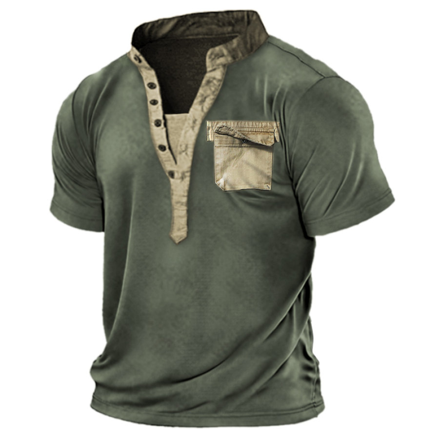 

Men's Vintage Contrasting Pocket Henley T-Shirt
