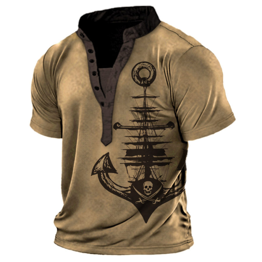 

Men's Outdoor Vintage Nautical Anchor Henley T-Shirt