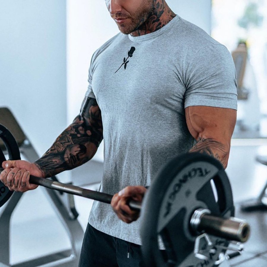 

Fashion Fitness Breathable Rose Print T-shirt