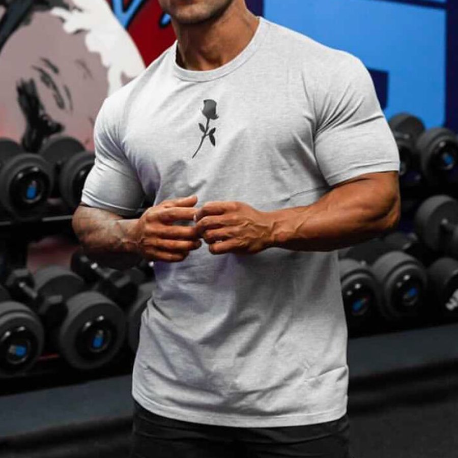 

Stylish Rose Print Gym T-shirt