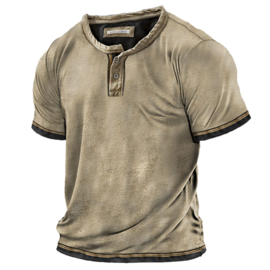 

Men's Vintage Contrast Stitch Henley T-Shirt