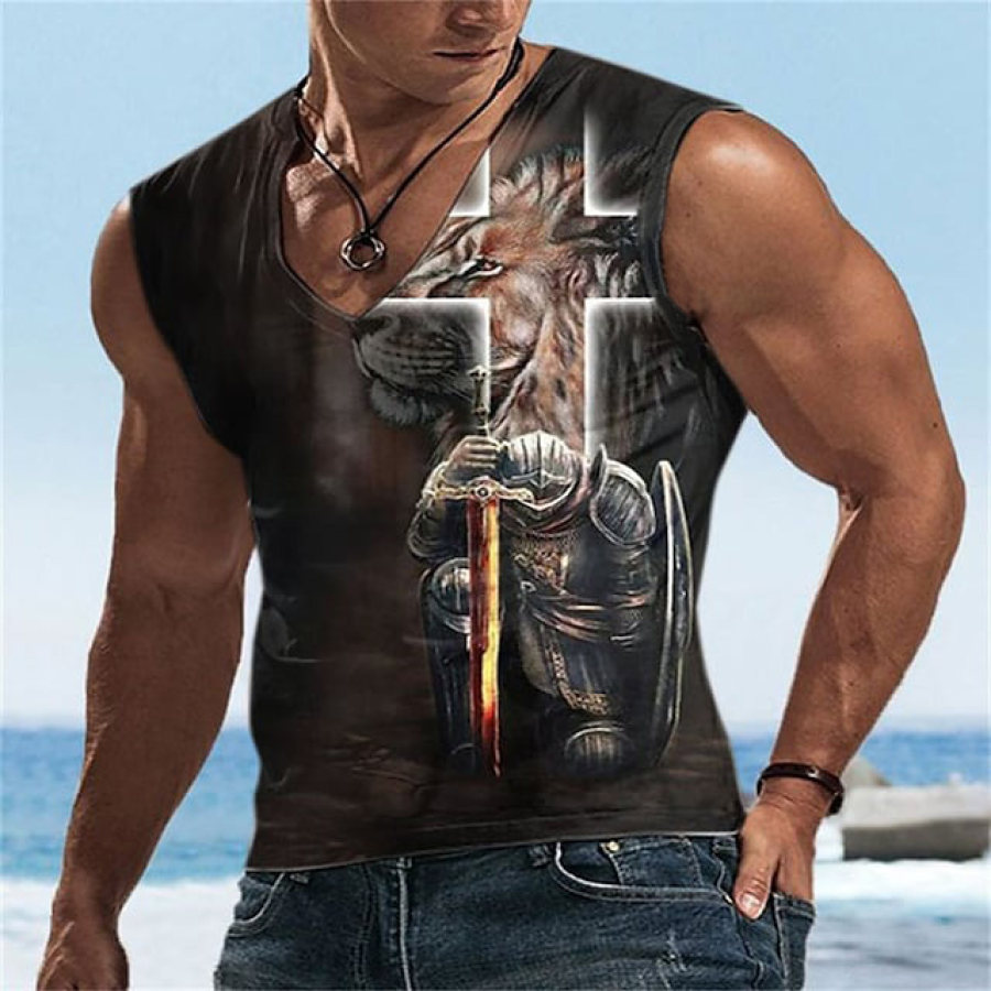 

Men's Vintage Templar Lion V-Neck Tank Top