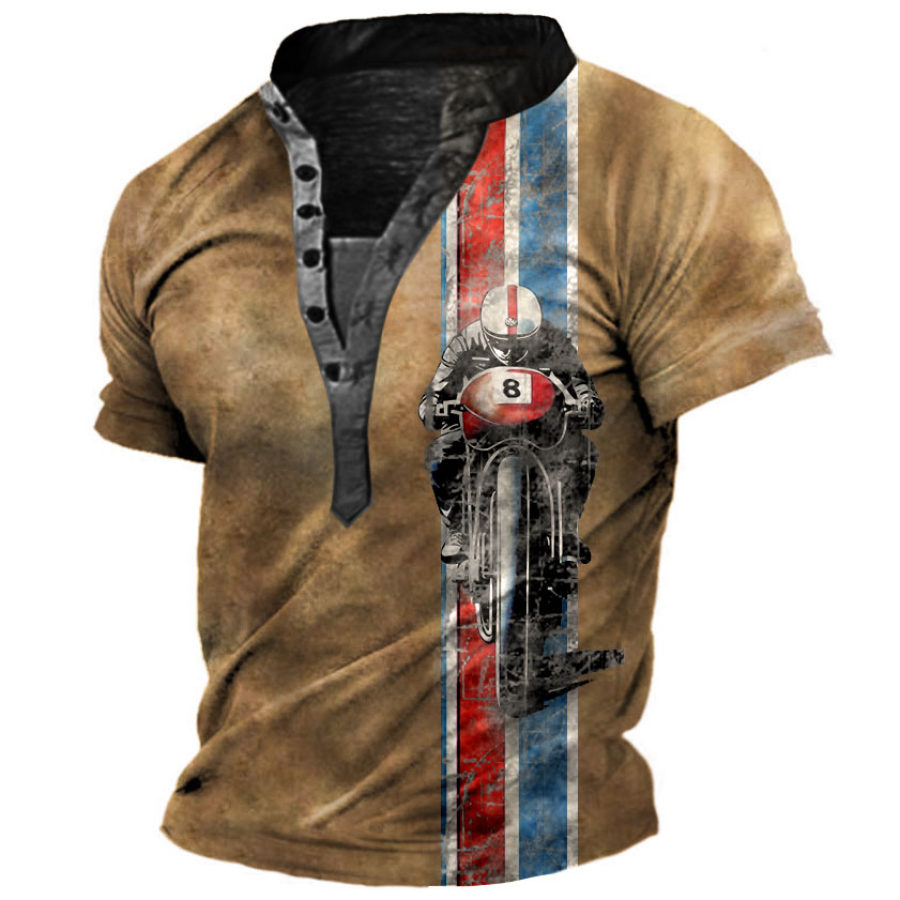 

Men's Vintage Motorcycle Stripe Henley T-Shirt