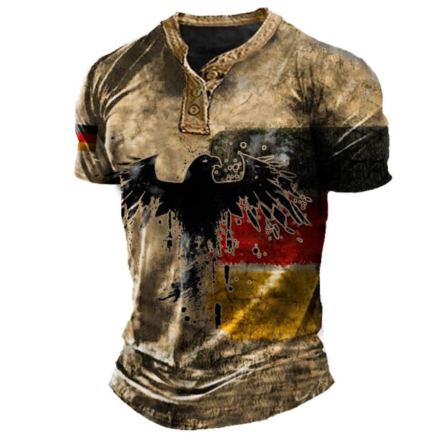 

Men's Vintage German Flag Eagle Henley T-Shirt