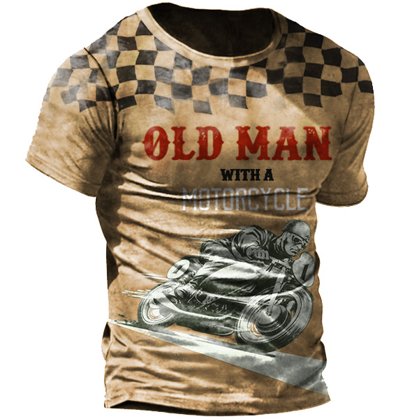 Men's Vintage Old Man Chic Motorcycle Print T-shirt