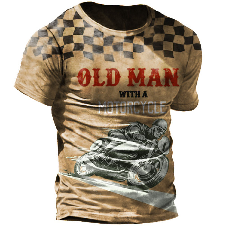 

Men's Vintage Old Man Motorcycle Print T-Shirt