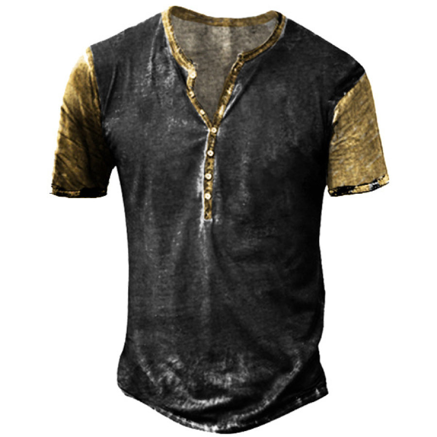 

Men's Vintage Colorblock Henley Collar T-Shirt