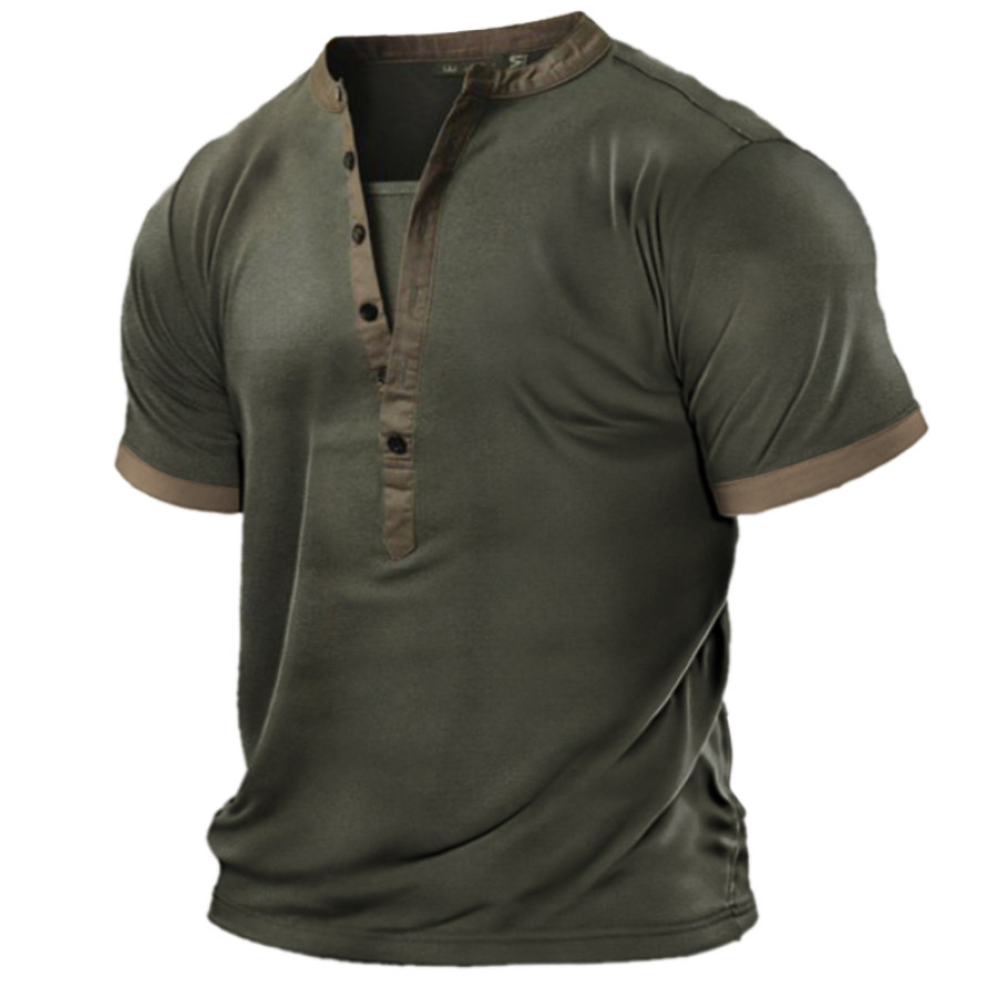 

Men's Vintage Colorblock Henley Casual T-Shirt