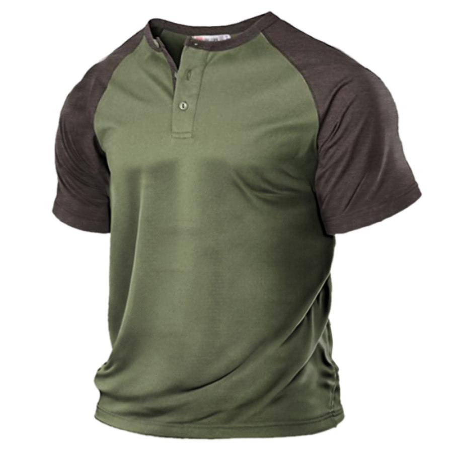 

Men's Vintage Colorblock Raglan Henley T-Shirt