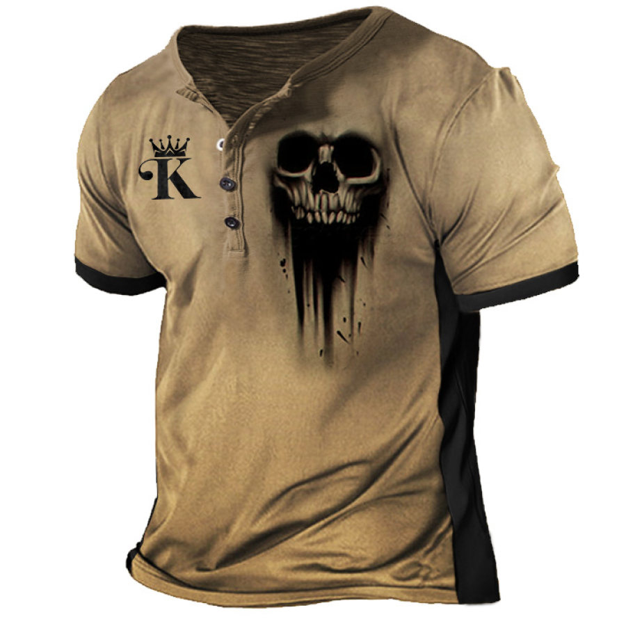 

Men's Vintage Skull Print Henley T-Shirt