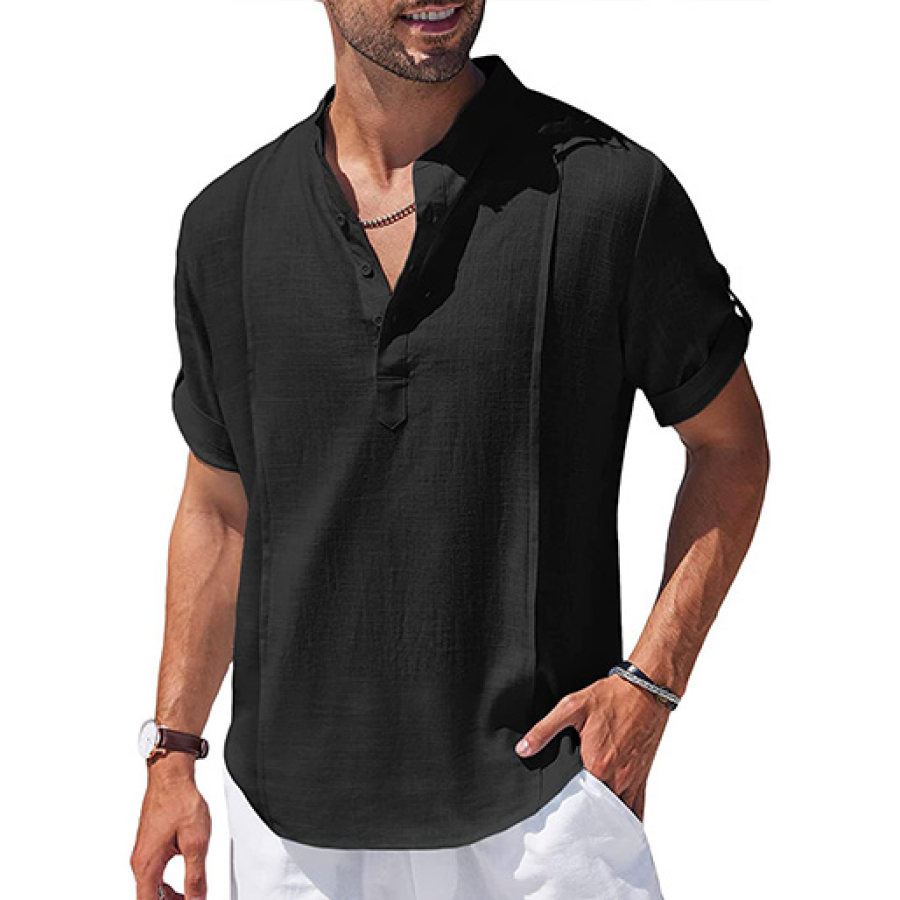 

Men's Cotton Linen Casual Beach Henley Short Sleeve T-Shirt