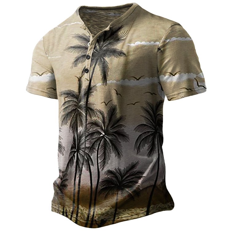 Men's Vintage Hawaiian Coconut Chic Tree Henley T-shirt
