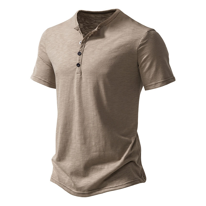 Men's Outdoor Slub Cotton Chic Casual Henley Short Sleeve T-shirt