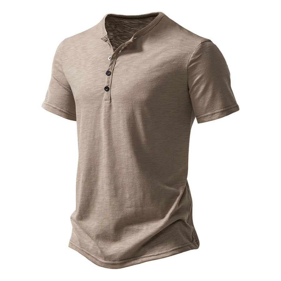 

Men's Outdoor Slub Cotton Casual Henley Short Sleeve T-Shirt