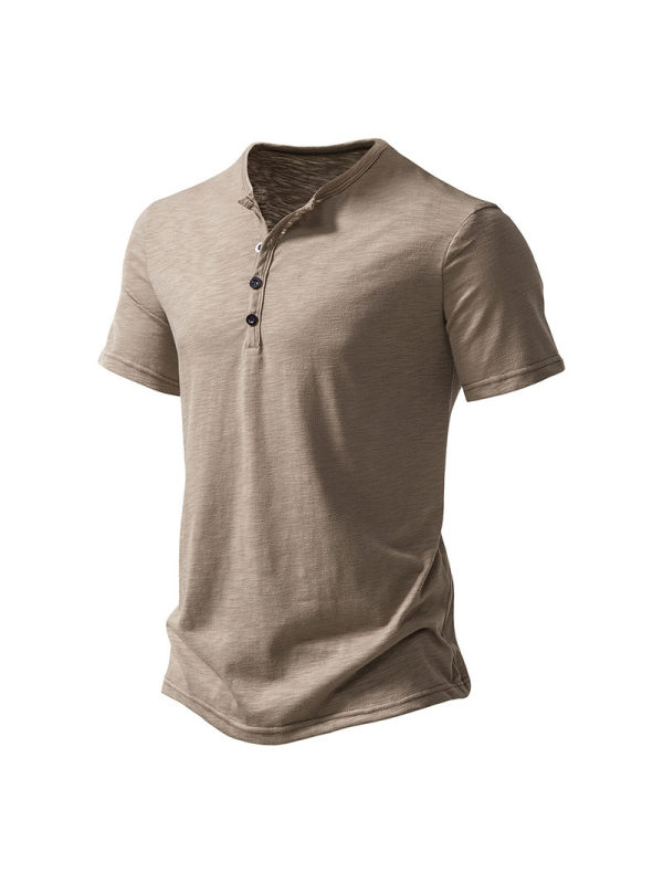 Men's Outdoor Slub Cotton Casual Henley Short Sleeve T-Shirt