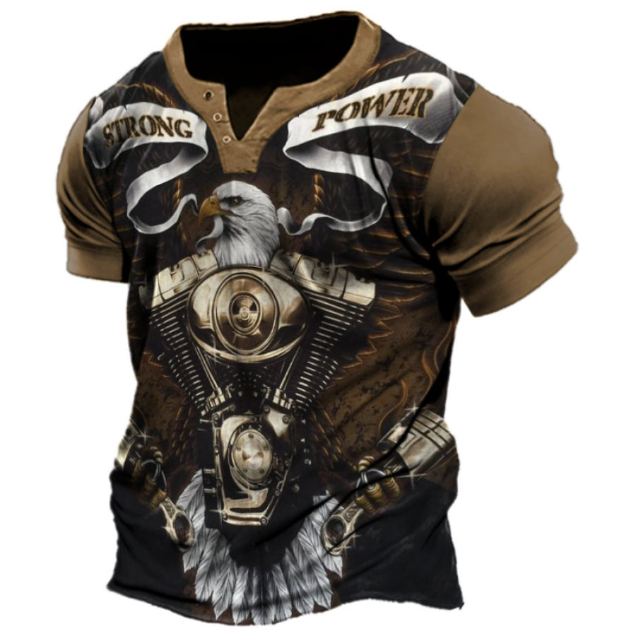 

Men's Vintage Strong Power Motorcycle American Eagle Print T-Shirt