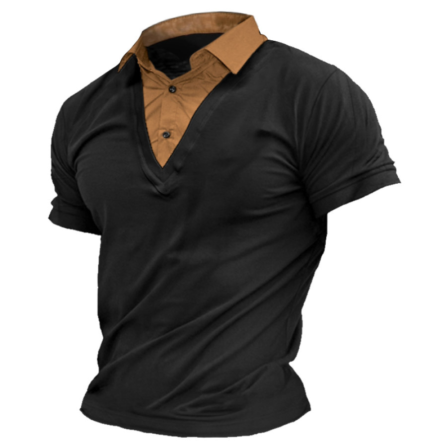 

Men's Casual Fake Two-Piece Colorblock Polo Collar T-Shirt