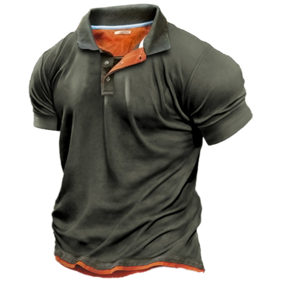

Men's Vintage Colorblock Fake Two-Piece Polo T-Shirt