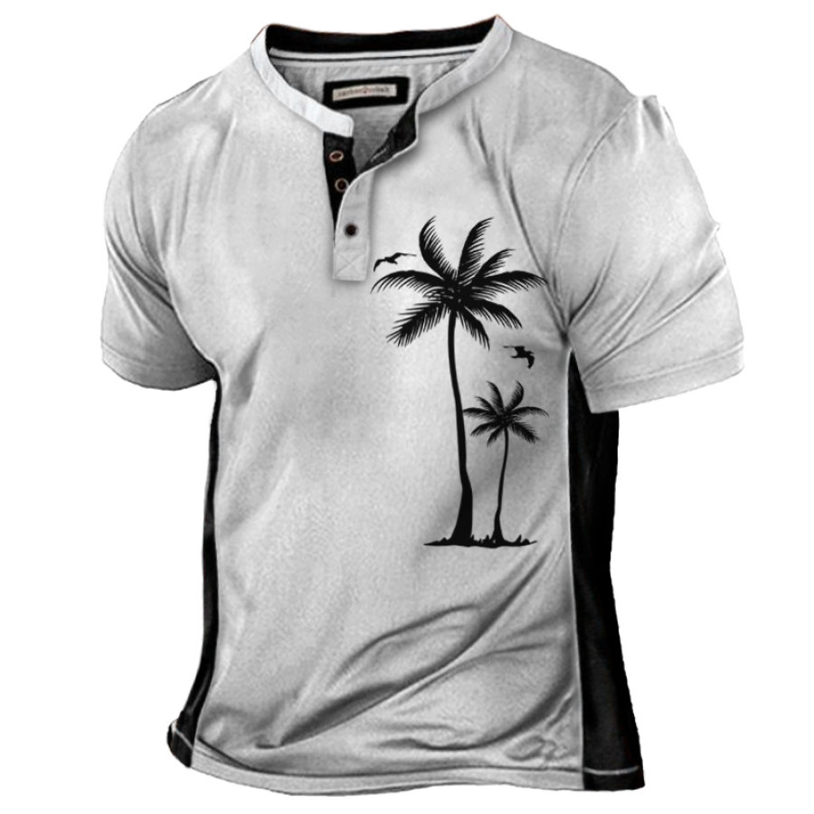 

Men's Outdoor Coconut Tree Vacation Colorblock Henley T-Shirt