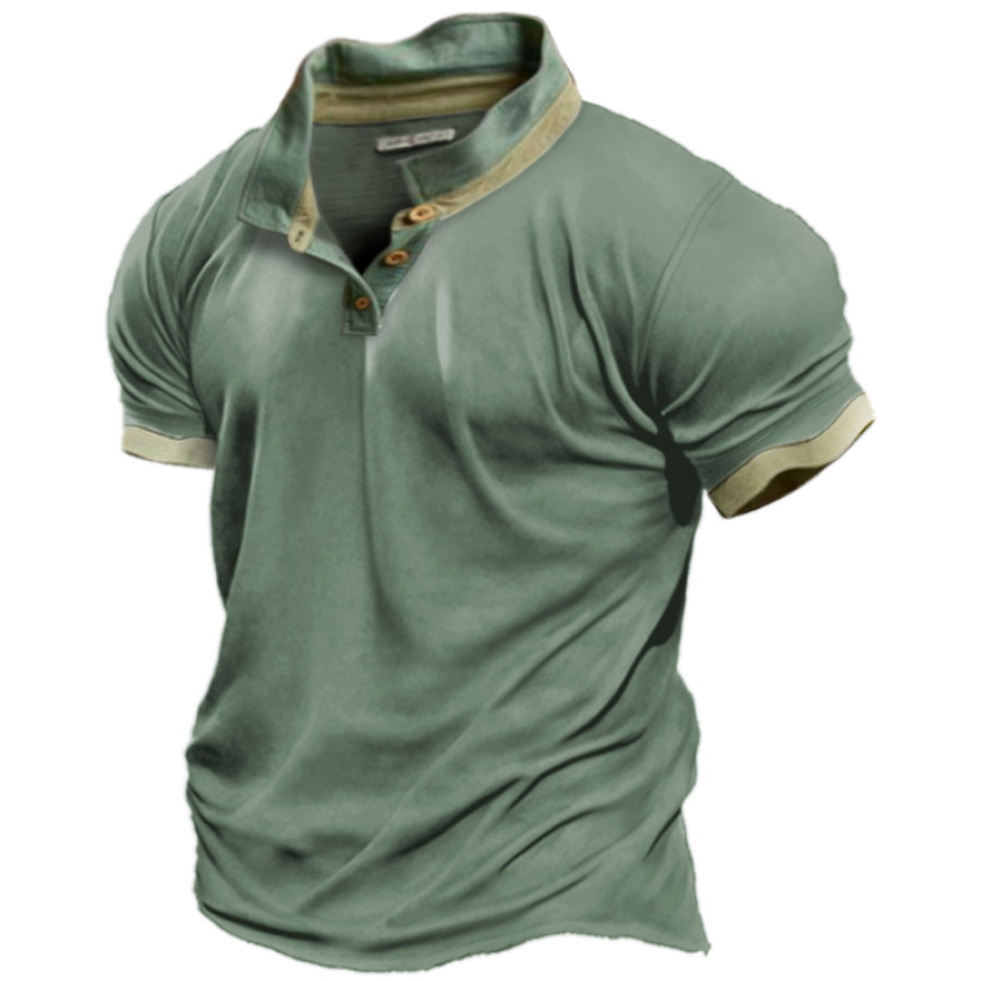 

Men's Vintage Colorblock Polo Neck T-Shirt