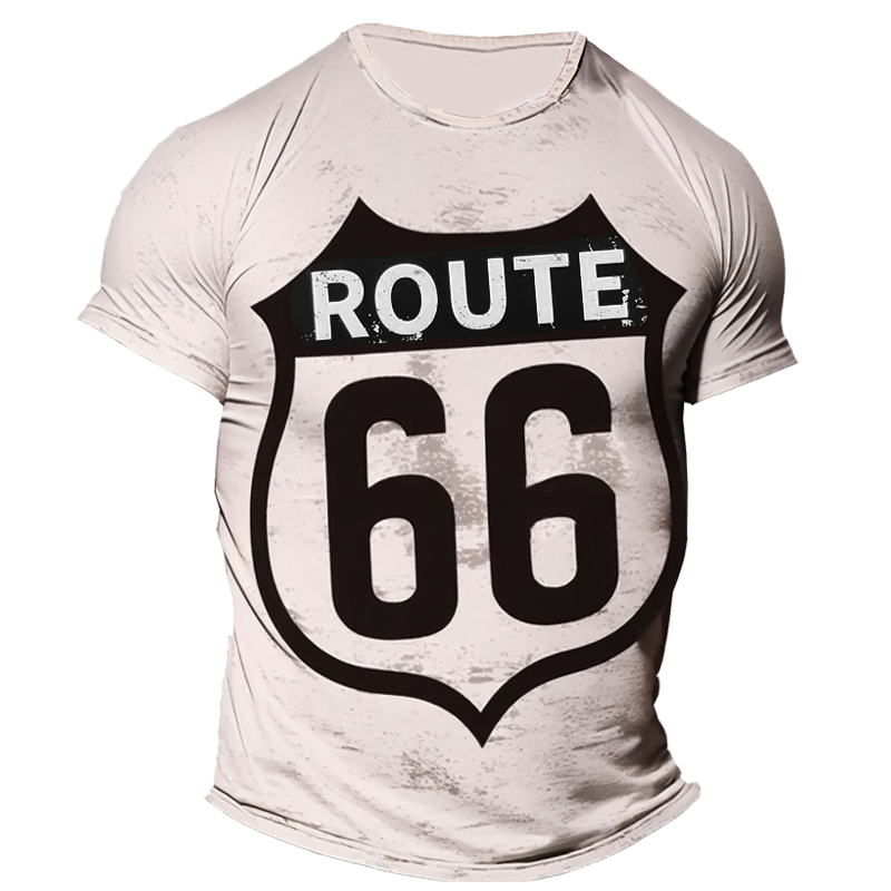 Men's Vintage High Stretch Chic Route 66 Crewneck T-shirt