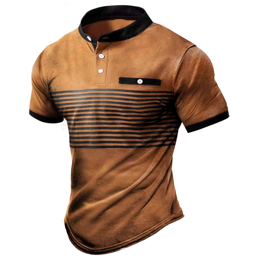 

Men's Outdoor Striped Decor Pocket Henley Shirt