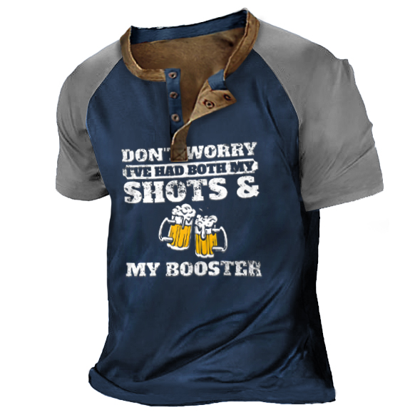 Men's Vintage Don't Worry Chic I've Had Both My Shots Henley T-shirt