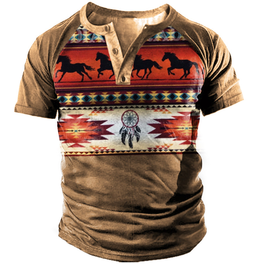 

Men's Ethnic Graphic Print Henley T-Shirt