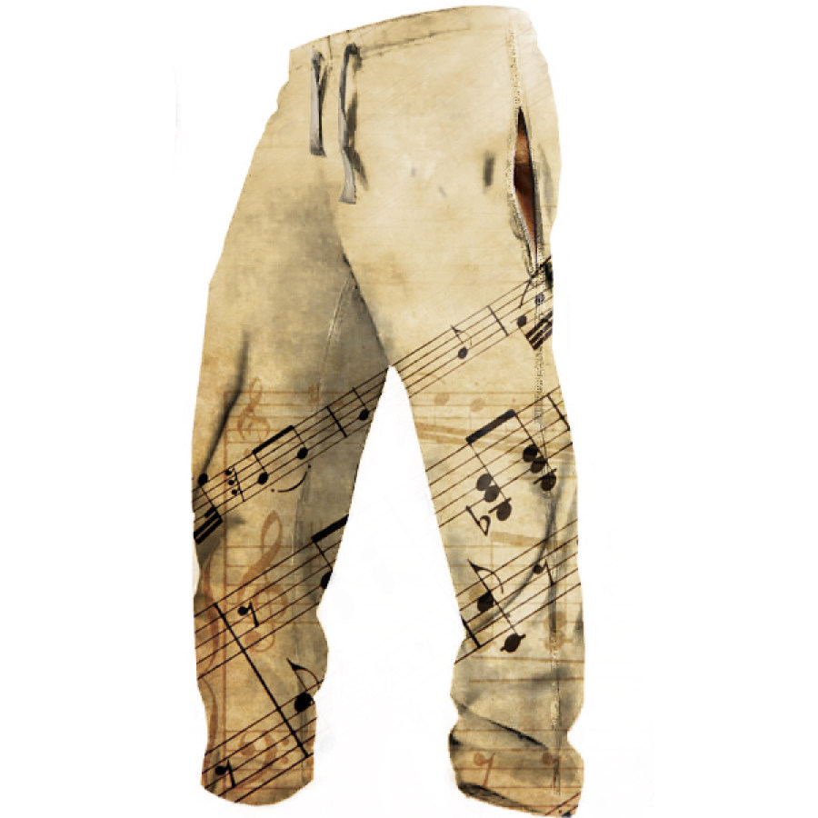 

Men's Vintage Music Note Print Casual Pants