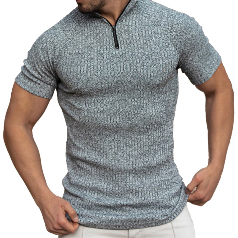 

Men's Outdoor Zipper Lapel Knit T-Shirt