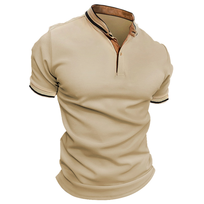 Men's Outdoor Casual Colorblock Chic Stand Collar T-shirt