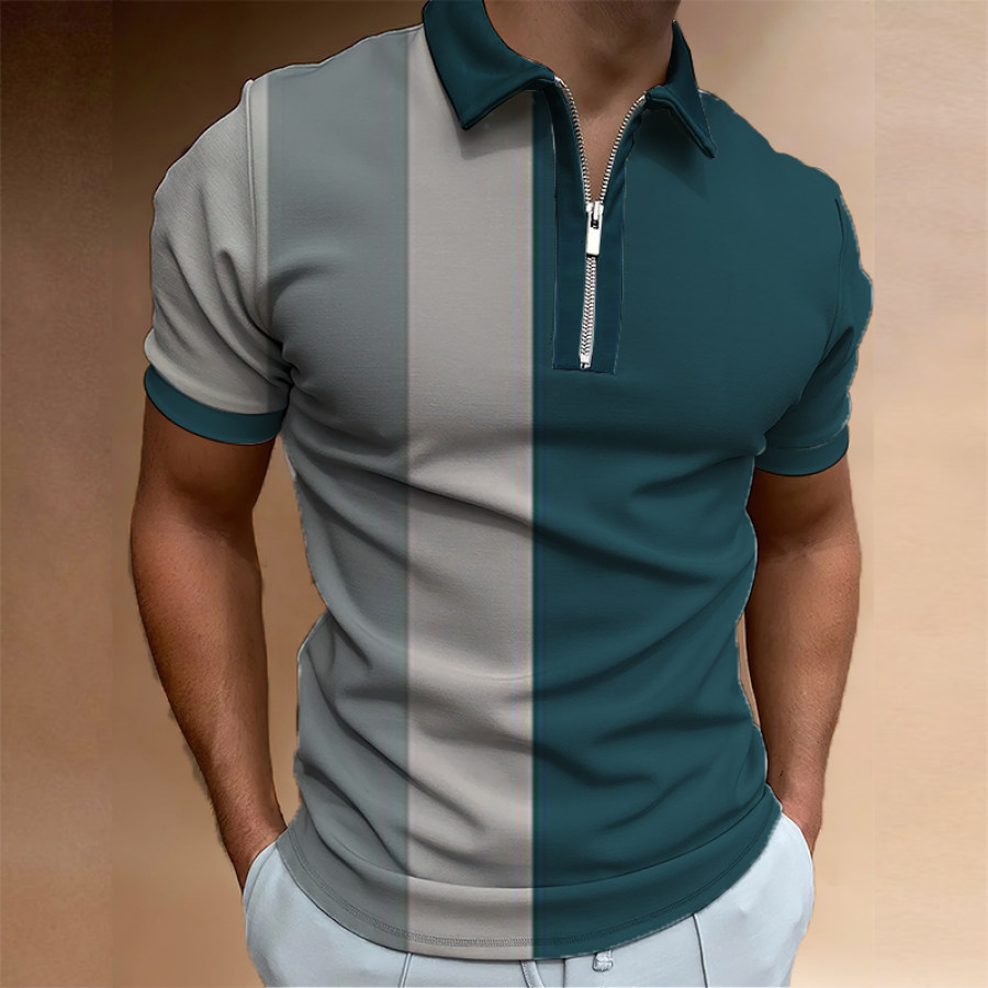 

Men's Color Block Print Polo Shirt