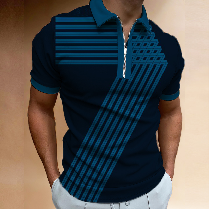 Men's Striped Print Polo Chic Shirt