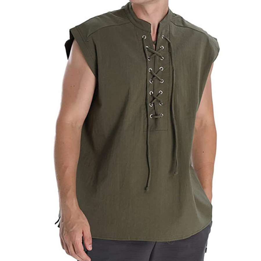 

Men's Retro Tie Collar Cotton Linen Shirt Vest