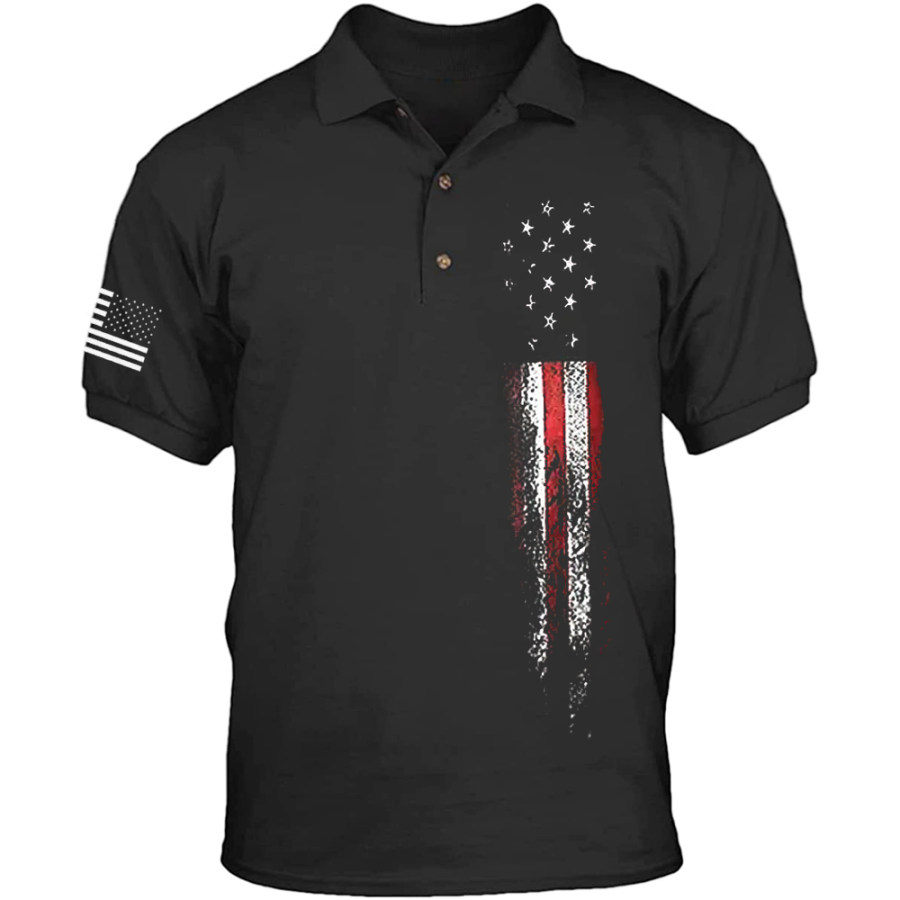 

Men's American Flag Print Polo Neck T-Shirt
