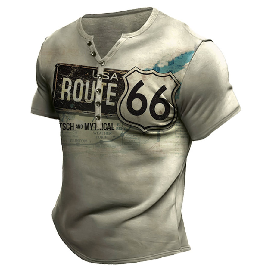 

Men's Vintage Outdoors Route 66 Print Henley T-Shirt
