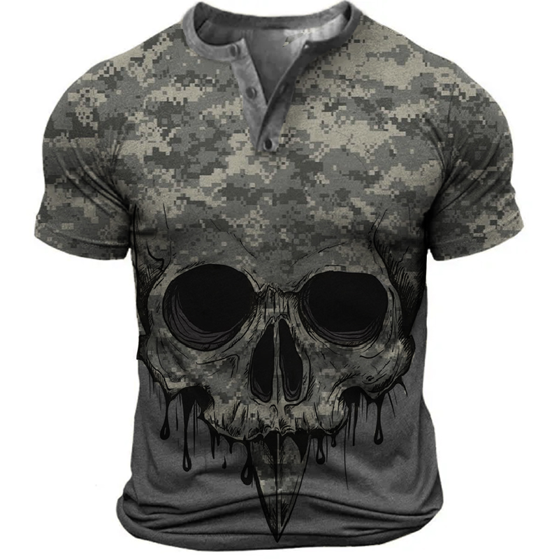 Men's Camouflage Skull Print Chic T-shirt