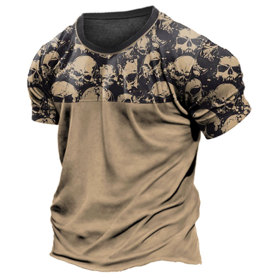 

Men's Vintage Skull Print Panel T-Shirt