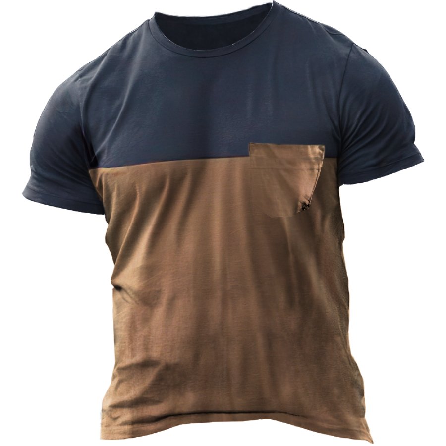 

Men's Vintage Color Block Pocket T-Shirt