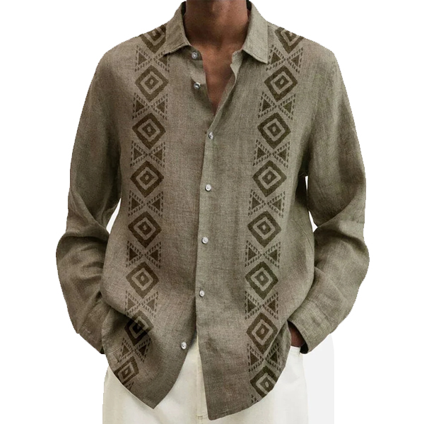Cotton Printed Men's Button Chic Down Fitted Blouse Long Sleeve Shirt