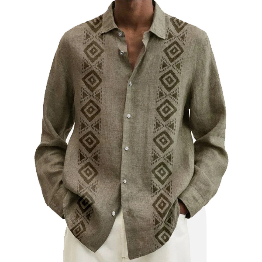 

Cotton Printed Men's Button Down Fitted Blouse Long Sleeve Shirt