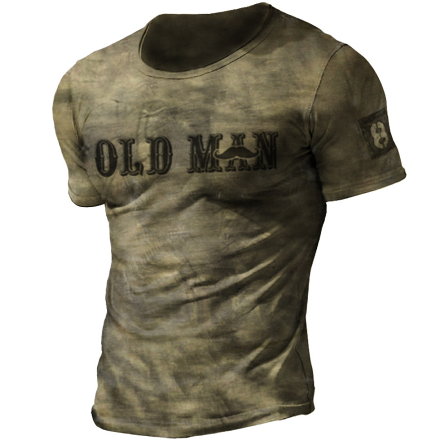 

Men's Vintage Old Man Letter Print Crew Neck T-Shirt