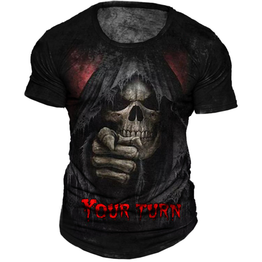 

Men's Vintage Skull Printed Printed Crew Neck T-Shirt