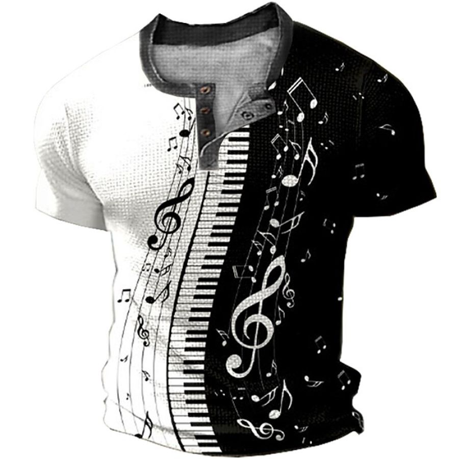 

Mens Outdoor 3D Printed Piano Key Waffle Henley Shirt