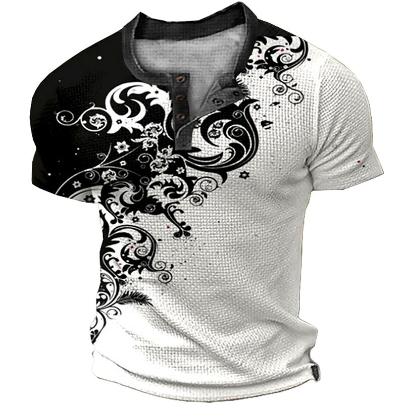 Mens Outdoor 3d Printed Chic Waffle Henley Shirt