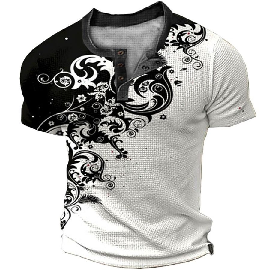 

Mens Outdoor 3D Printed Waffle Henley Shirt