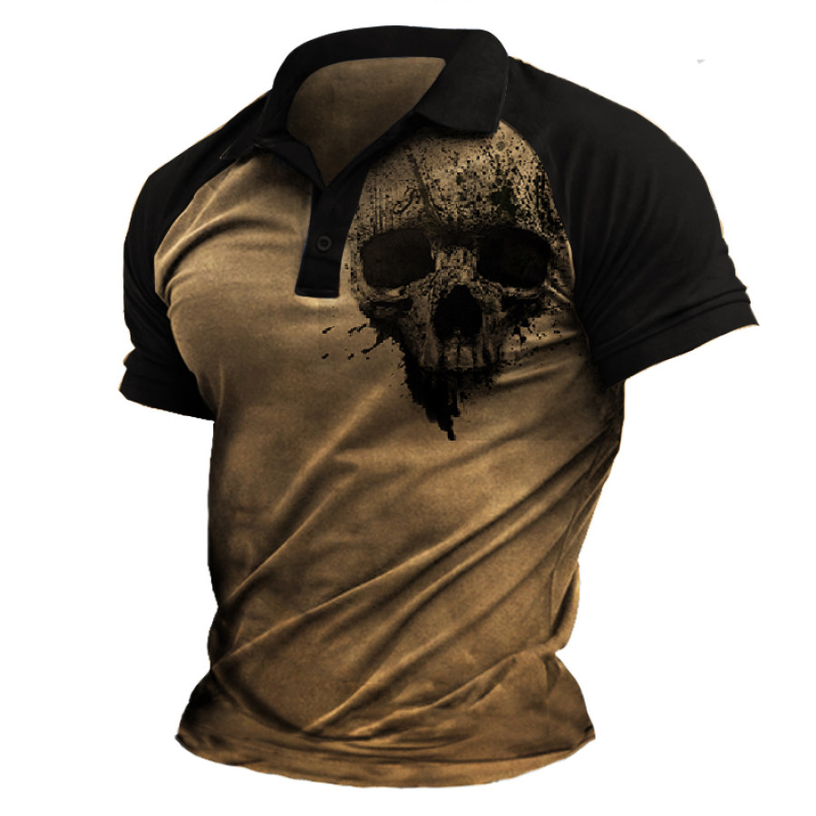 

Men's Vintage Colorblock Skull Print T-Shirt