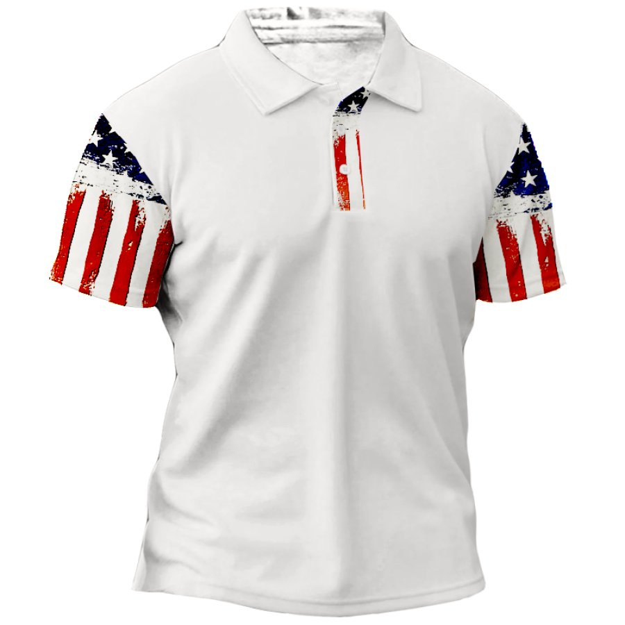 

Men's Vintage American Flag Print Golf POLO